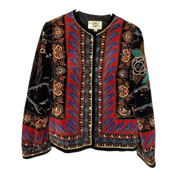 Saxton Hall Jackets & Blazers - Vintage 80s Saxton Hall Velvet Quilted Boho Oriental Floral Jacket Made in Japan